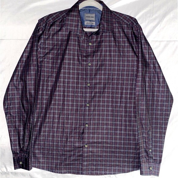 Stitch Note Men’s Large Egyptian Cotton Check Button Up Red/Blue/Purple - Picture 1 of 7